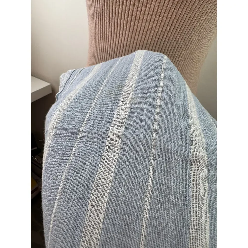 Seed Heritage Blue White Rectangle Scarf/Shawl Cotton Striped Tassel Around Neck